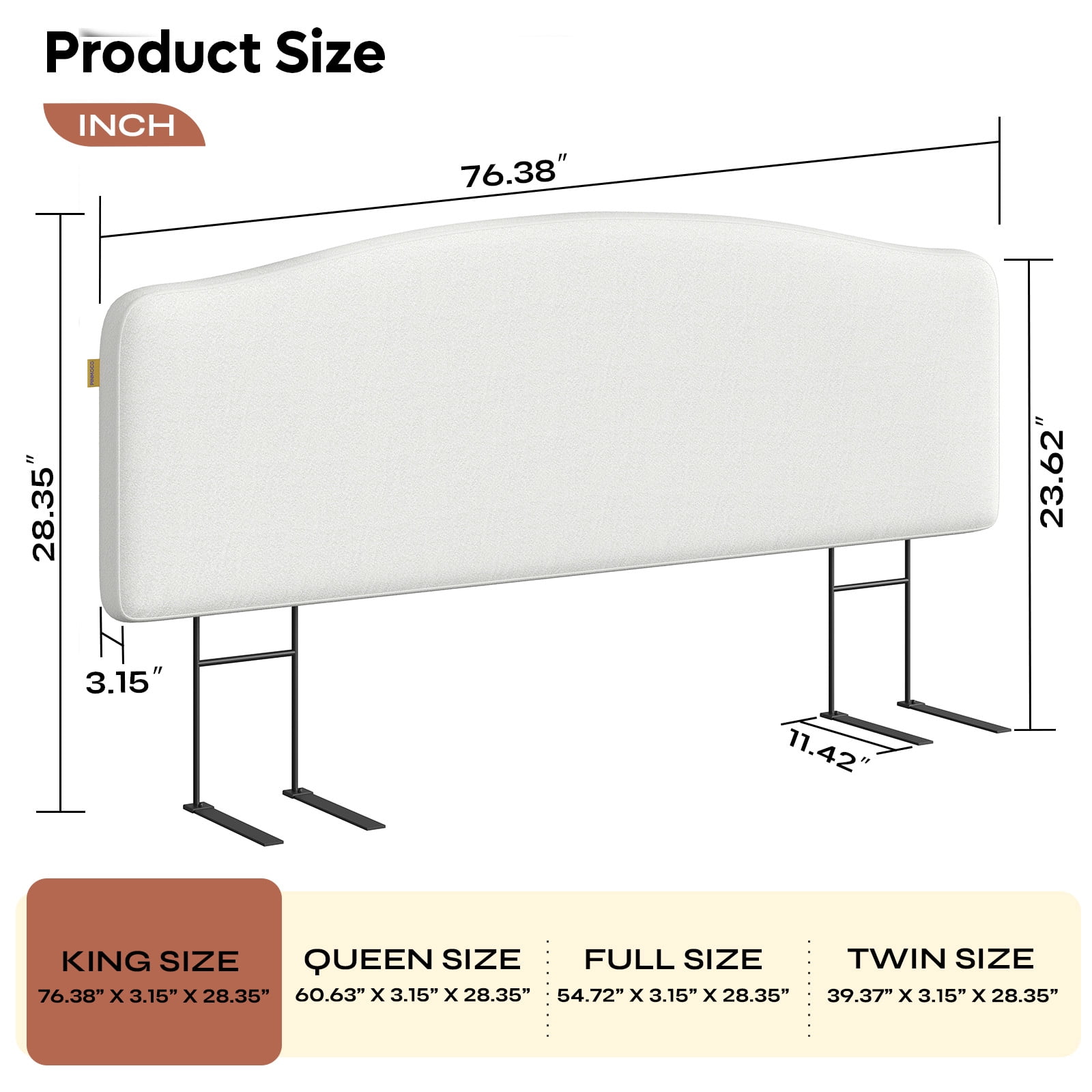 Pinmoco Upholstered Headboard for King Bed, Height Adjustable and Memory Foam Arc-shaped Head Board, White