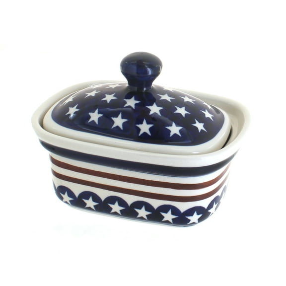 Blue Rose Polish Pottery Stars & Stripes Butter Tub
