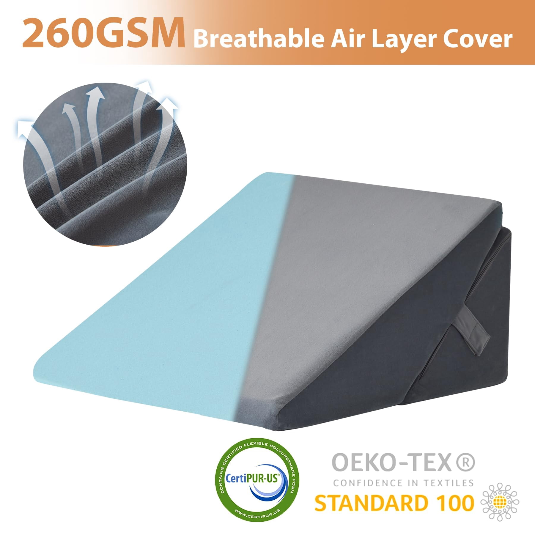 Wedge Pillow  Adjustable For Sleeping 9&12" Bed Set After Triangle Memory Foam Wedges Headboard Acid Reflux Grey