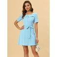 thumbnail image 2 of INSPIRE CHIC Women's Square Neck Button Decor Short Sleeves Tie Waist Mini Dress, 2 of 6