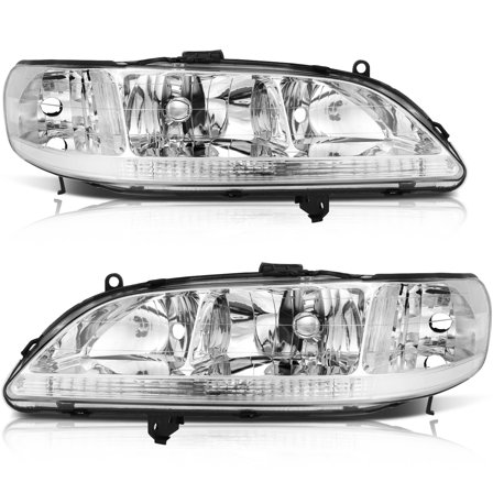 SCITOO Headlight Assembly For Honda For Accord 1998-2002 Chrome Housing Clear Reflector Clear Lens Driver and Passenger Side Headlamp