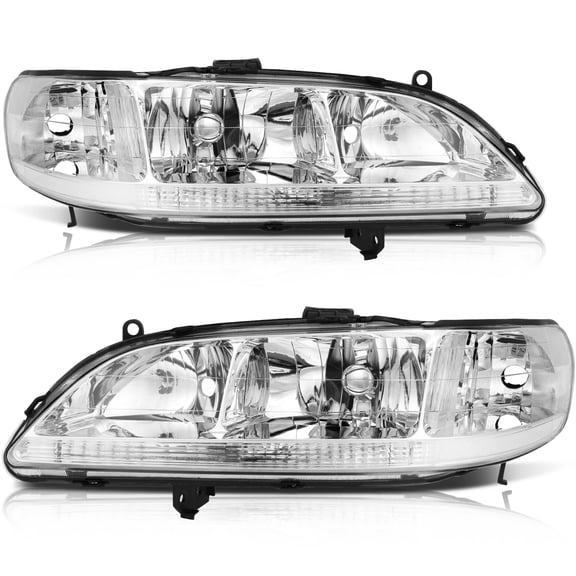 SCITOO Headlight Assembly For Honda For Accord 1998-2002 Chrome Housing Clear Reflector Clear Lens Driver and Passenger Side Headlamp