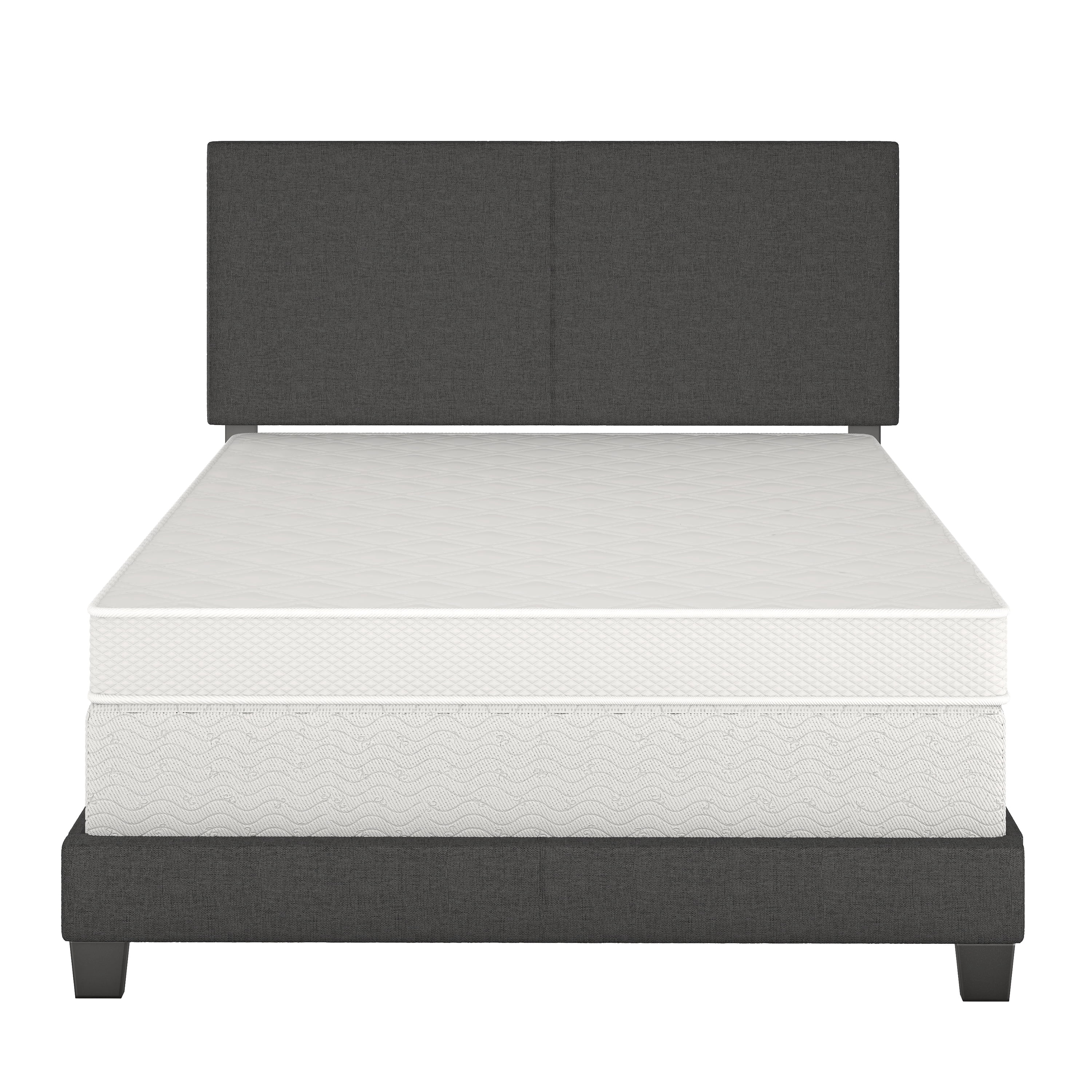 Boyd Sleep Milan Black Linen Queen Size Fully Upholstered Platform Bed Frame with Adjustable Headboard, Qualified Box Spring or Foundation Required for Use