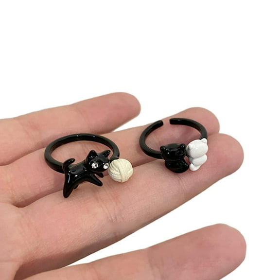 WE-POLUJ 2pcs/set Funny Black Cat Rings for Women Fashion Sweet Cartoon Couple Open Rings
