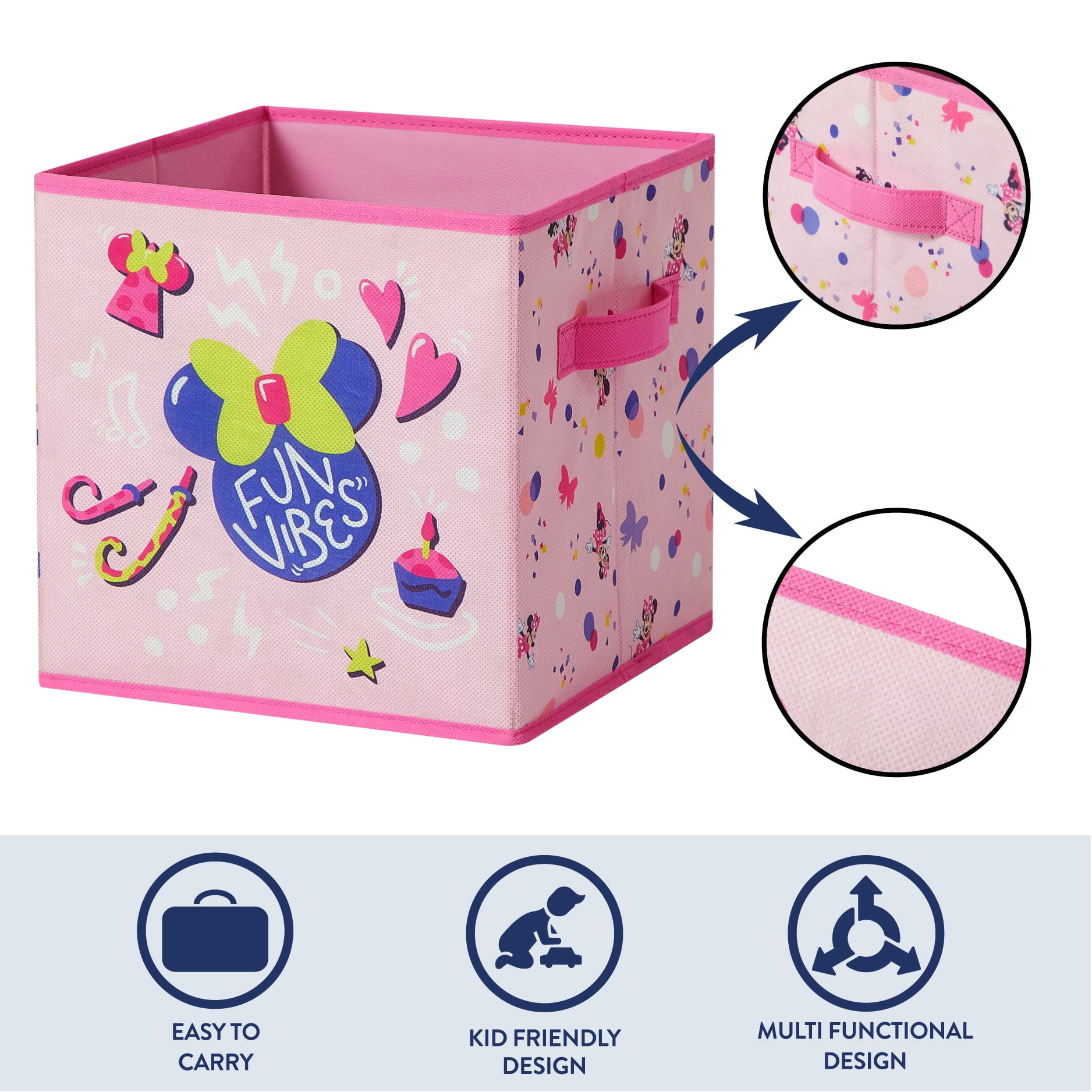 Disney Minnie Mouse Kids' 4-Pack Printed Toy Storage Cubes, 10" x 10"
