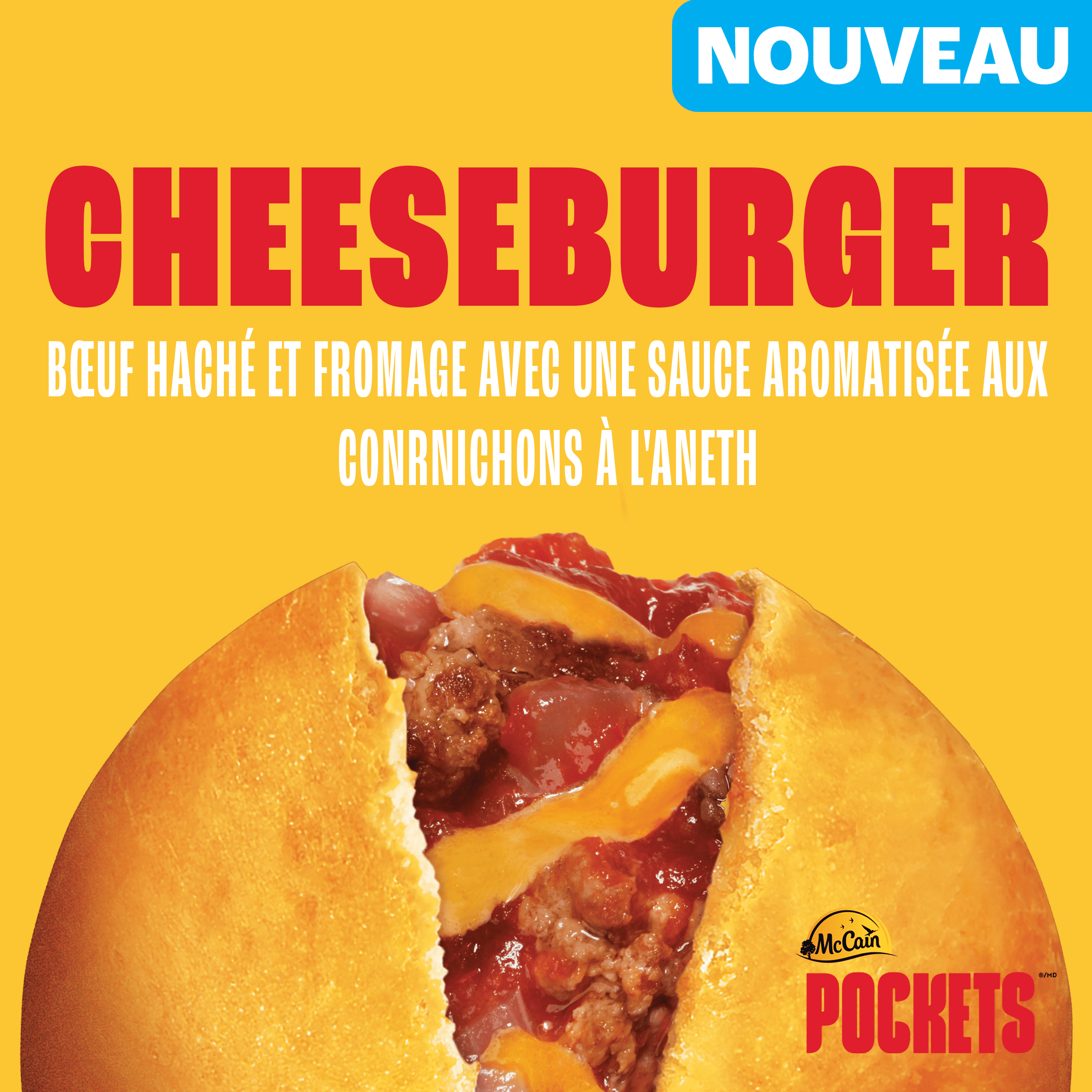 McCain Pockets® Cheeseburger, 6 pack, Made in Canada from Domestic and Imported Ingredients, 6 x 90g