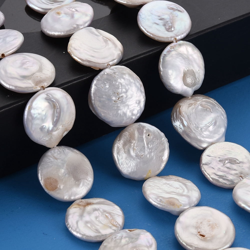 2strands Natural Keshi Pearl Beads Strands Cultured Freshwater Pearl Flat Round Seashell color 16~18x3~8mm Hole: 0.6mm about 22~23pcs/strand 14.57~15.35 inch(37~39cm)