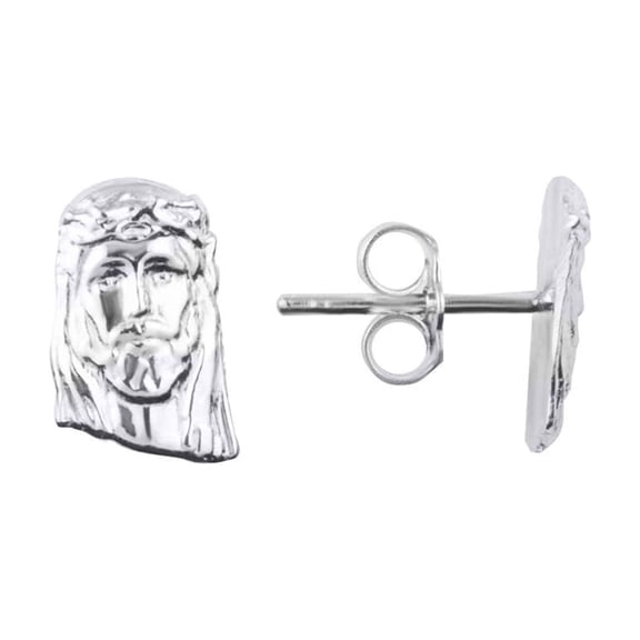 .925 Sterling Silver Religious Jesus Christ Face Stud Earrings