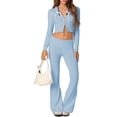 thumbnail image 2 of Yunliwuli Women’s Two Piece Outfits Set Long Sleeve Zip Up Cropped Hoodie and Bootcut Pants Set Loungewear, 2 of 10