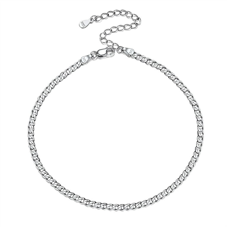 ChicSilver Silver Cuban Link Anklet Bracelet for Women Men 5MM