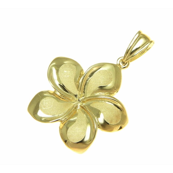 14K solid yellow gold 21mm Hawaiian plumeria flower charm pendant