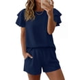 thumbnail image 4 of Pounoo Women's Dresses Double Ruffle Short Sleeve Solid One Piece Romper Shorts Daily Wear Lightweight Breathable Loose Fit Casual Dresses Gift, 4 of 5