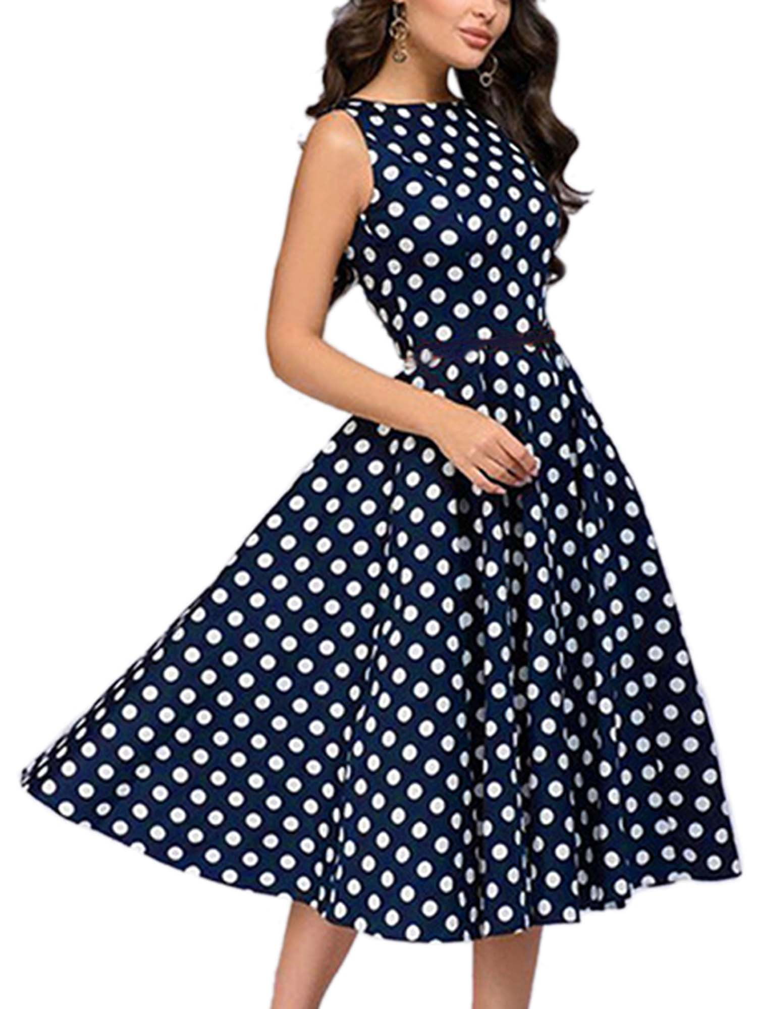 Women's 50s 60s Vintage Polka Dot Party Cocktail Ball Gown Swing Midi ...