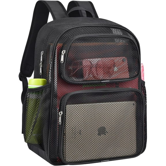 MAY TREE Heavy-Duty Mesh Backpack Large Capacity Bag for Travel Beach Hiking Sports - Black
