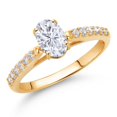 thumbnail image 2 of Gem Stone King 10K Yellow Gold White Moissanite from Charles & Colvard and White Lab Grown Diamond Engagement Ring for Women (1.08 Cttw, Oval 7X5MM, Gemstone Birthstone, Size 7), 2 of 5
