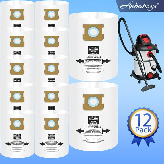 12-Pack Type F 10-14 Gallon Bags 9066200 ,Fits Shop-Vac 10-14 Gallon Vacuum Disposable Filter Bags