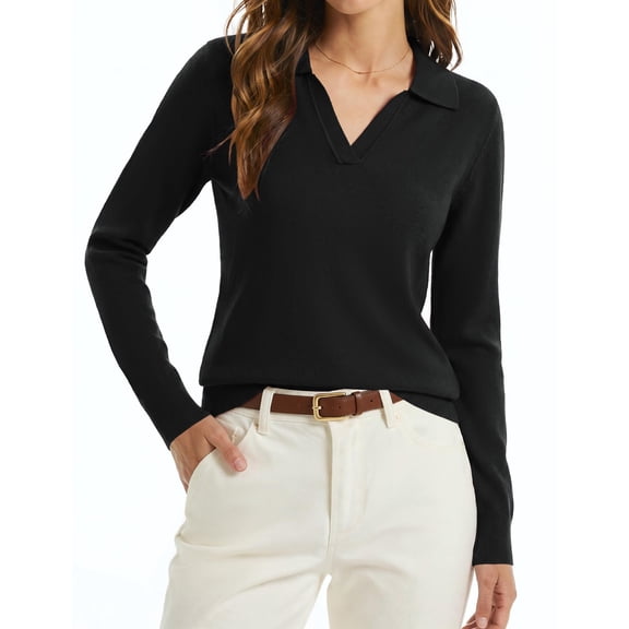 Zeagoo Womens Sweaters Long Sleeve Polo Shirts V Neck Business Casual Tops Knit Pullover Fall