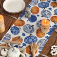 thumbnail image 6 of Sm:)e Pumpkins Maple Leaf Blue and White Porcelain Fall Table Runner, Seasonal Kitchen Dining Table Decoration for Home Party Decor 13x72 Inch, 6 of 7