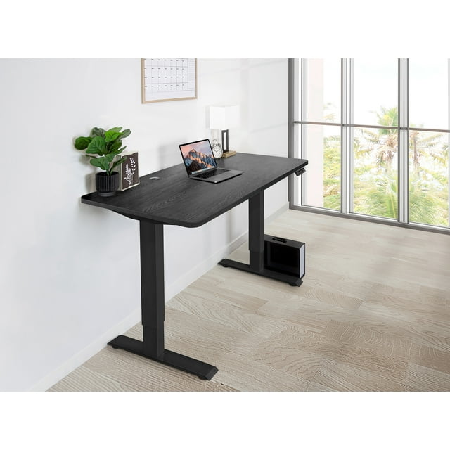 EFFYDESK Home Electric Height Adjustable Home Office Computer Standing Desk - (47"×29") Oak Black on Black Frame
