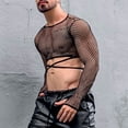 thumbnail image 5 of RYDCOT Men's See Through Fishnet Hollow Out Mesh Long Sleeve Sheer Crop Tops Party Club Top Black, 5 of 6