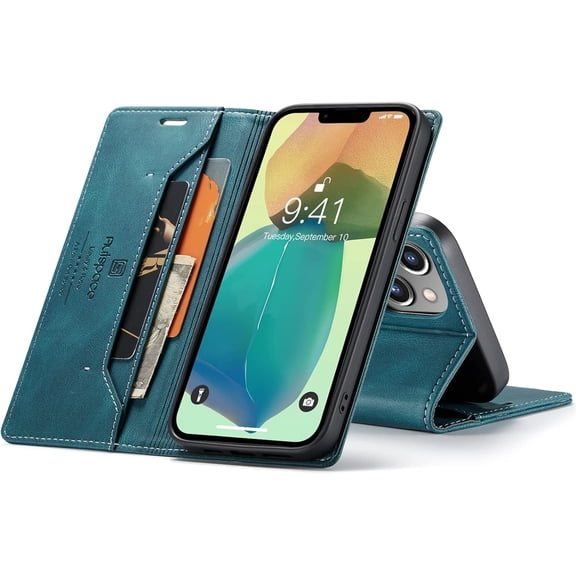 Case for iPhone 14,PU Leather Folio Flip Wallet Case with [RFID Blocking] Card Holster Kickstand Magnetic Closure Shockproof Phone Cover for iPhone 14 6.1 inch 2022 (Teal)