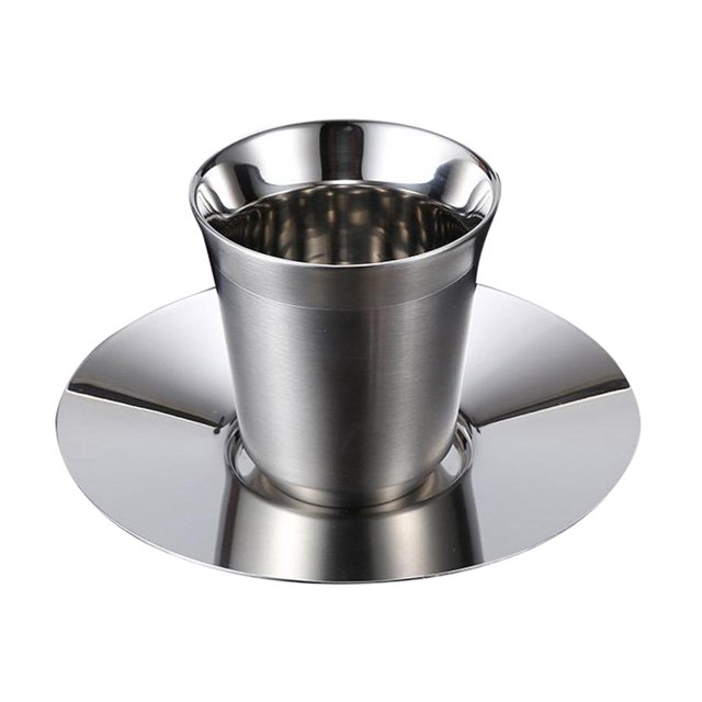 DOLITY Tasse à Café en Acier Inoxydable Portable Isolée pour Voyage Maison Bureau L avec Assiette
