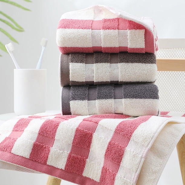 Toalla de algodón a rayas 13x29 pulgadas - Toalla de baño suave y absorbente para ducha, café gris rosa