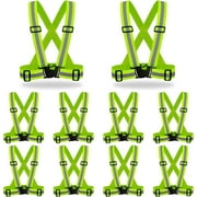 10 Pack Hi Vis Safety Vests - Adjustable Bright Neon Color High Visibility Reflective Safety Straps Gear for Traffic Control, Running, Cycling