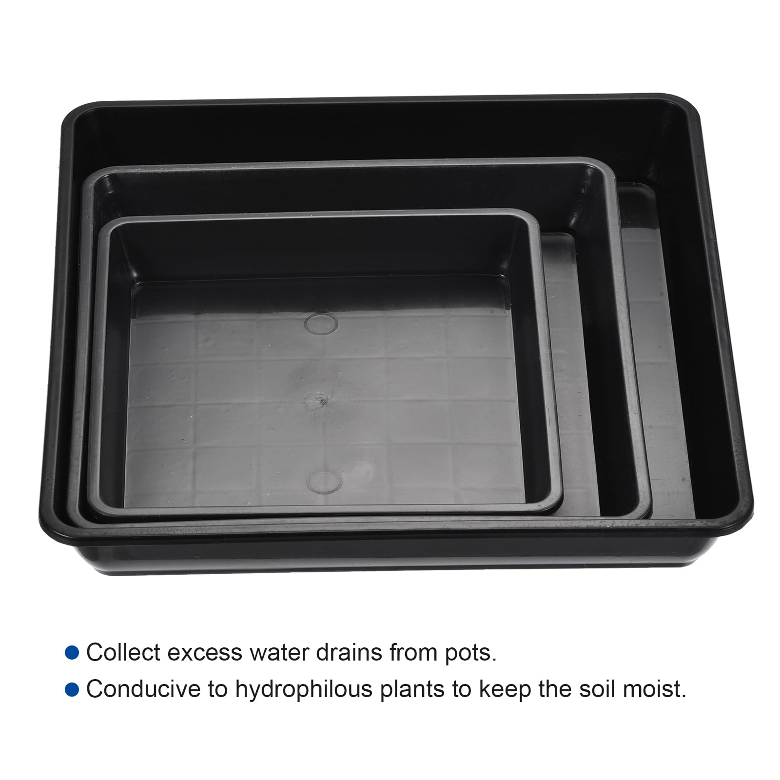 Uxcell 6" 7" 9" Plastic Square Plant Pot Saucer Flower Drip Tray, Black 6in1 Set
