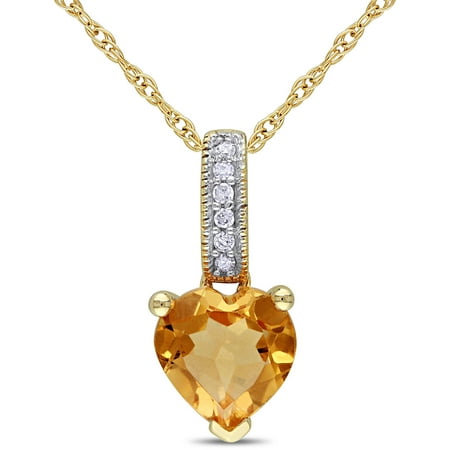 3/4 Carat T.G.W. Citrine and Diamond Accent 10kt Yellow Gold Heart Pendant, 17