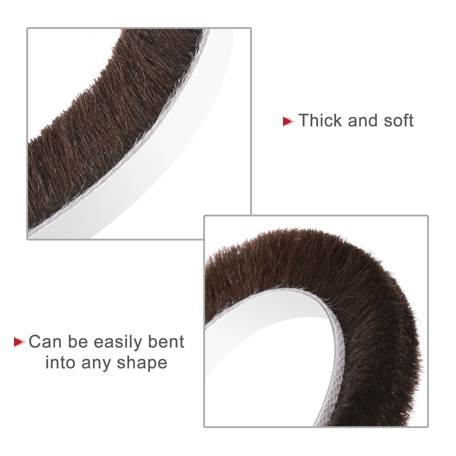 Uxcell 2 Pack Weather Stripping Brush, 39ft L x 0.28" W x 0.47" H Self-Adhesive Seal Weatherstrip Sweep Brush Brown for Door Window