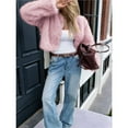 thumbnail image 5 of Women's Cropped Faux Fur Jacket Long Sleeve Open Front Cardigan Casual Short Coat Light Pink XL, 5 of 7