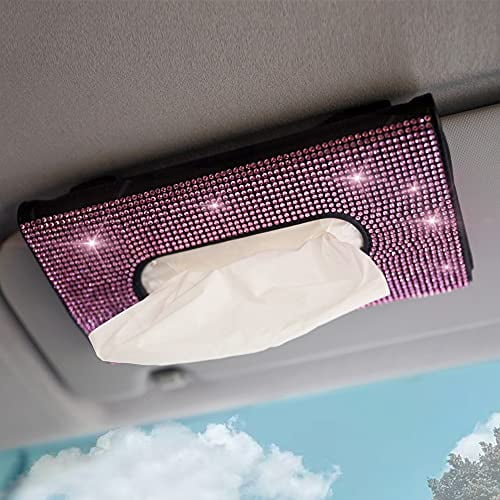 Bling Car Sun Visor Tissue Holder Ladies Leather Crystals Paper Towel Cover Case 