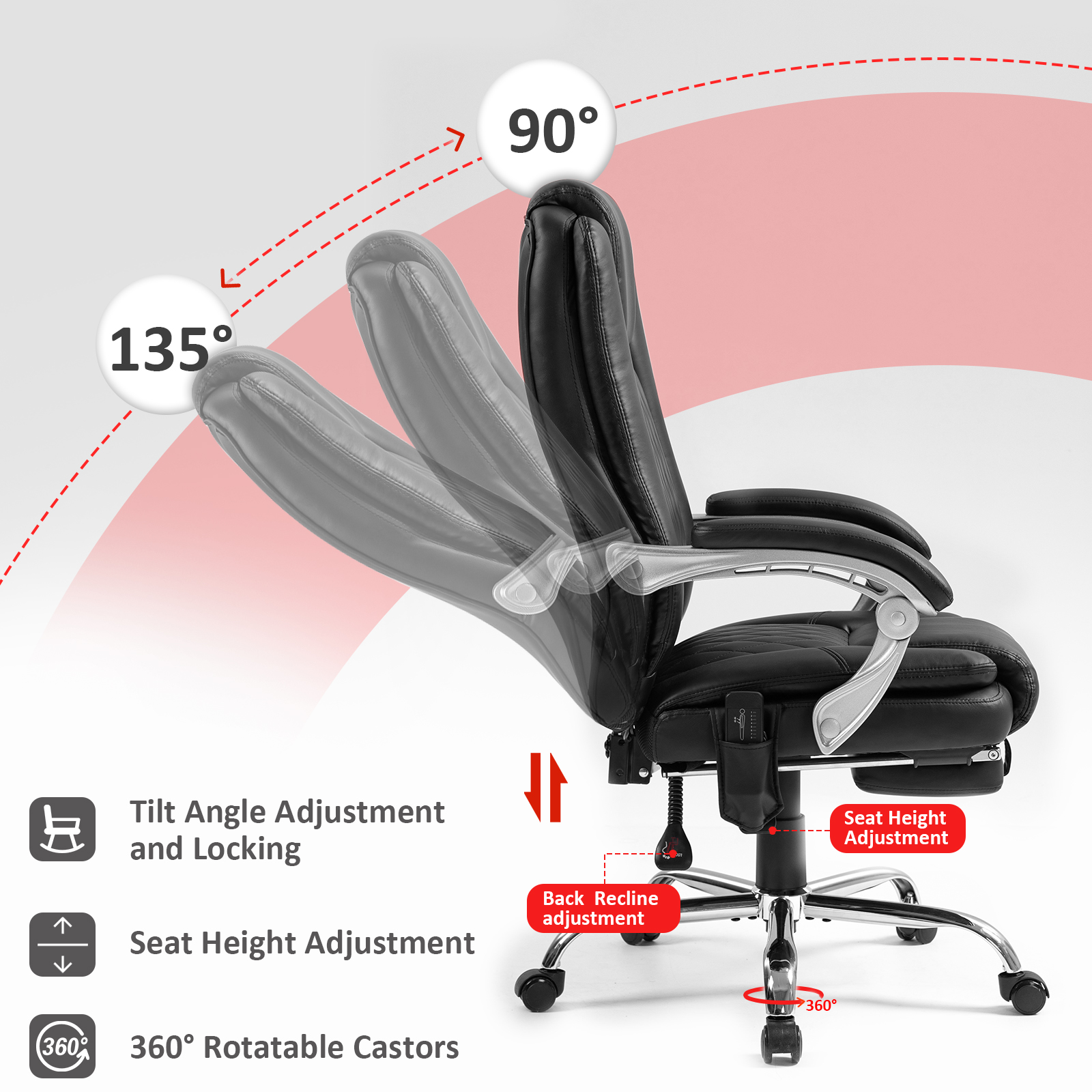 400lbs Big and Tall Executive Leather Office Chair with footrest Heavy Duty, Reclining, and Stylish Computer Desk Chair