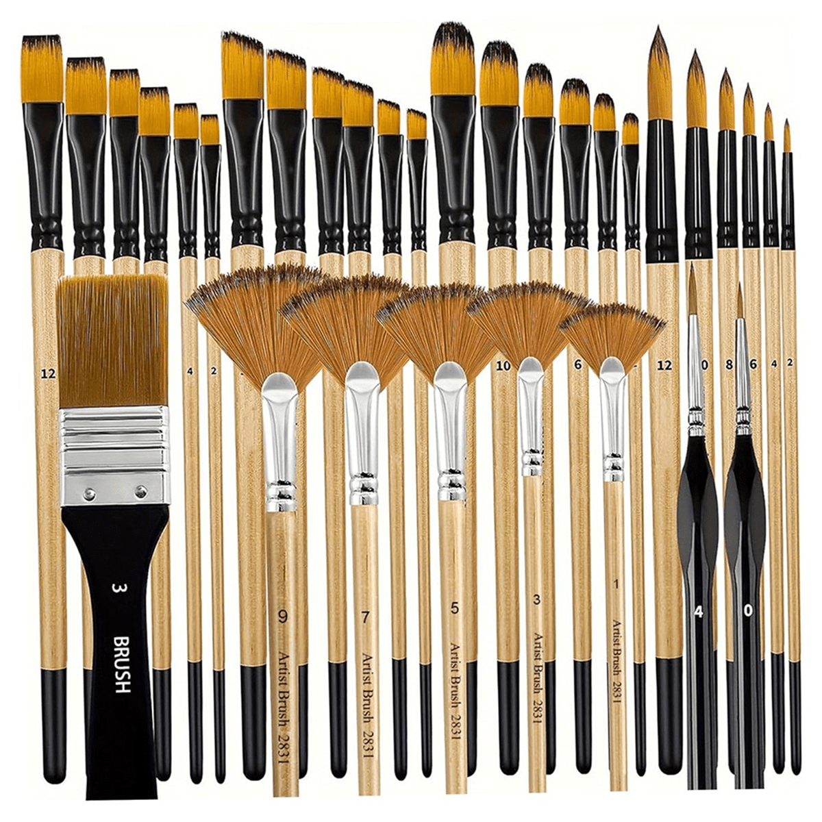 Paint Brushes 64Pcs/Set 7 Style Nylon Paintbrush with Wooden Handle Thick Non-Shedding Paint Brush Set for Kids,1 * Paint Brush Set