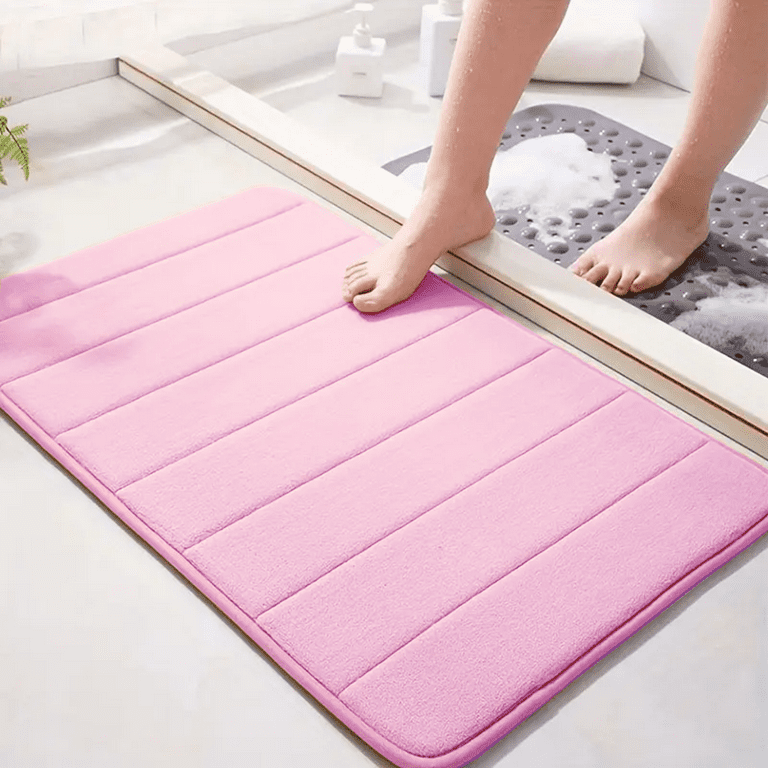 ComfiTime Memory Foam Bath Mat, Striped, 17" x 24", Light Pink photo 8