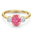 thumbnail image 3 of Gem Stone King 1.71 Ct Oval Fancy Pink Zirconia 18K Yellow Gold Plated Silver Ring, 3 of 6