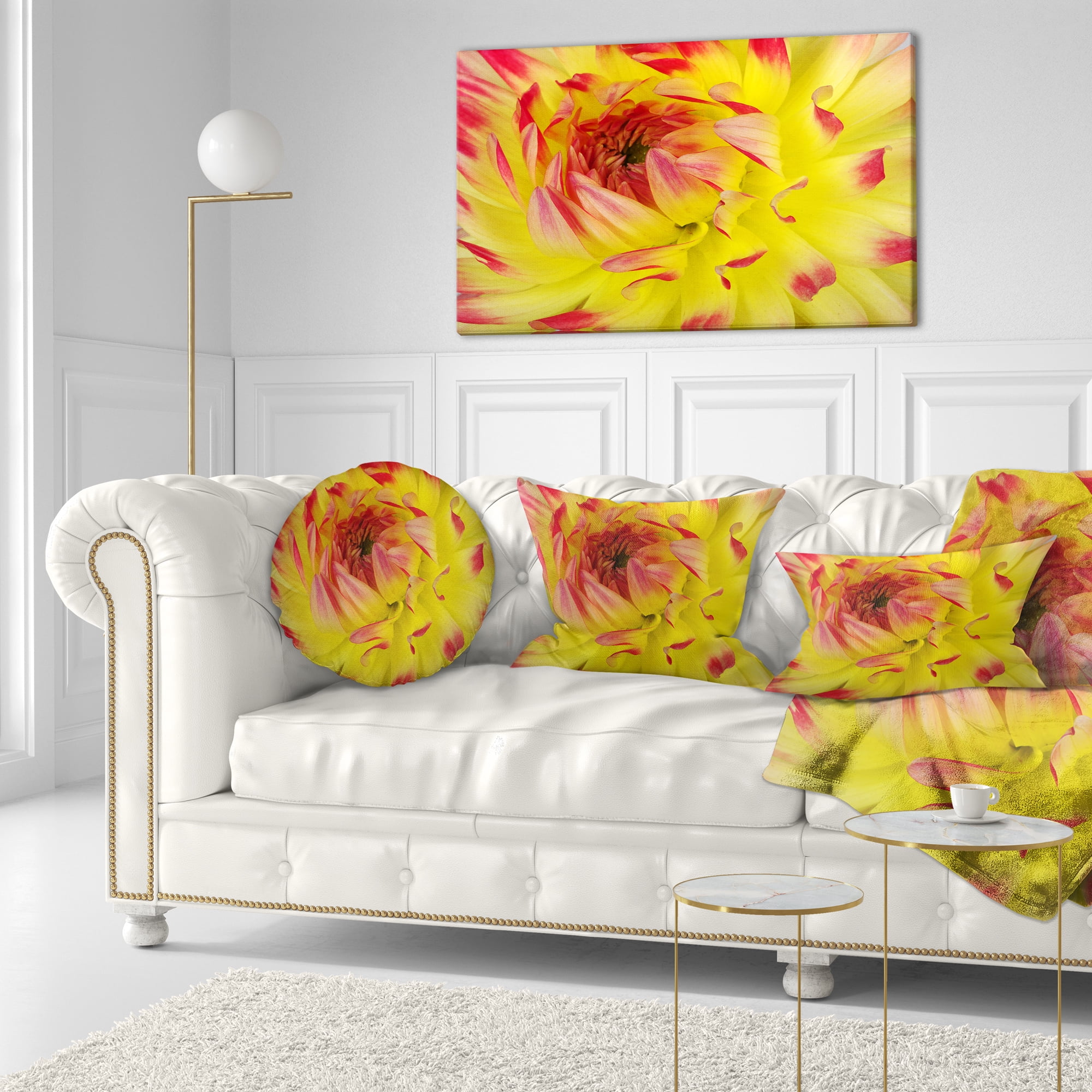 Designart Smooth Yellow Red Flower Petals - Floral Throw Pillow - 12x20