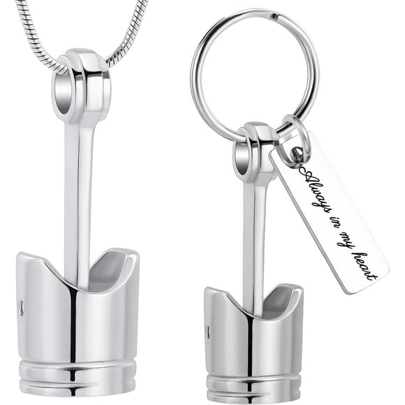 GHSDFBB Auto Part Cremation Urn Keychain for Ashes for Men's Motor Piston Ashes Keepsake Memorial Jewelry for Dad Brother, Metal, stainless steel, Silver (YM-E10542-2-S)