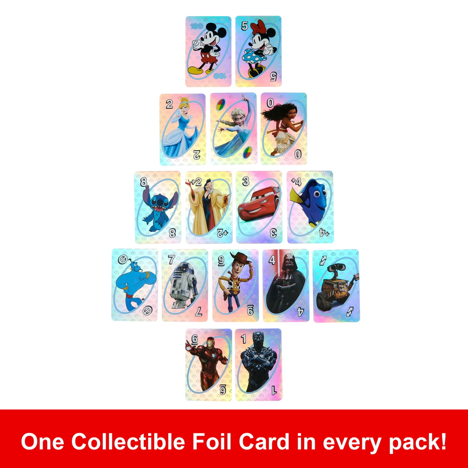 UNO® Disney 100 Card Game in Storage & Travel Tin for Kids & Family Night, Features Disney Characters and Collectible Foil Card