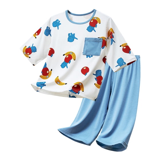 Toddler Boy Outfits Cartoon Print Short Sleeve Crew Neck T-Shirt Top And Trousers 2 Piece Loungewear Boys' Clothing Sets Size 18-24 Months