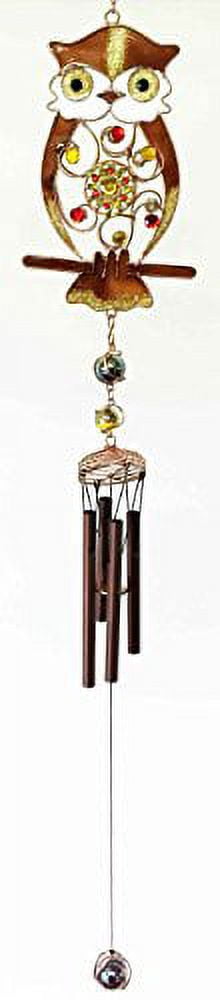 Whimsical Gemstone Hoot Owl Resonant Relaxing Copper Wind Chime Garden Patio