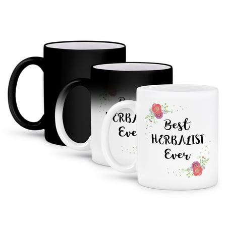 

3dRose Floral Best Herbalist Ever watercolor pink flowers Herb Practitioner 11oz Magic Transforming Mug