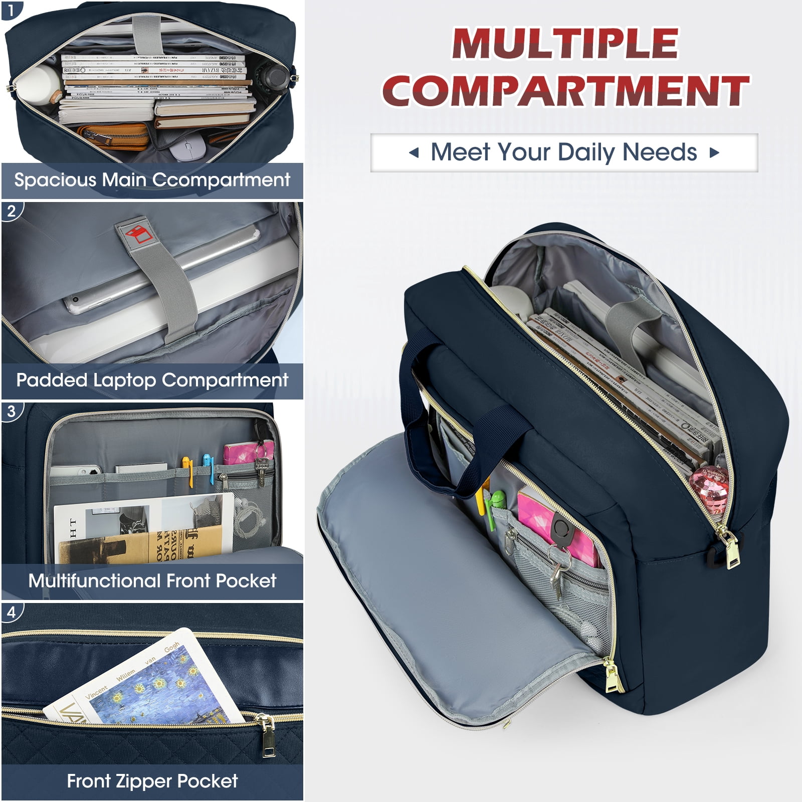 RAINSMORE Laptop Bag 17.3 Inch Laptop Briefcase for Women Men Waterproof Shoulder Messenger Bag Large Computer Bag for Business Office Work College,Dark Blue