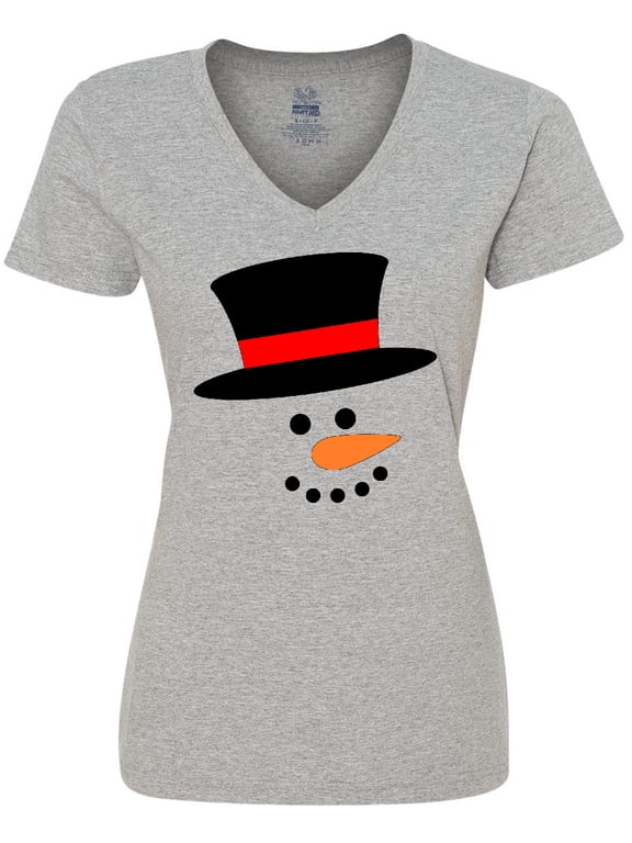 Snowman with Top Hat and Carrot Nose Women's V-Neck T-Shirt
