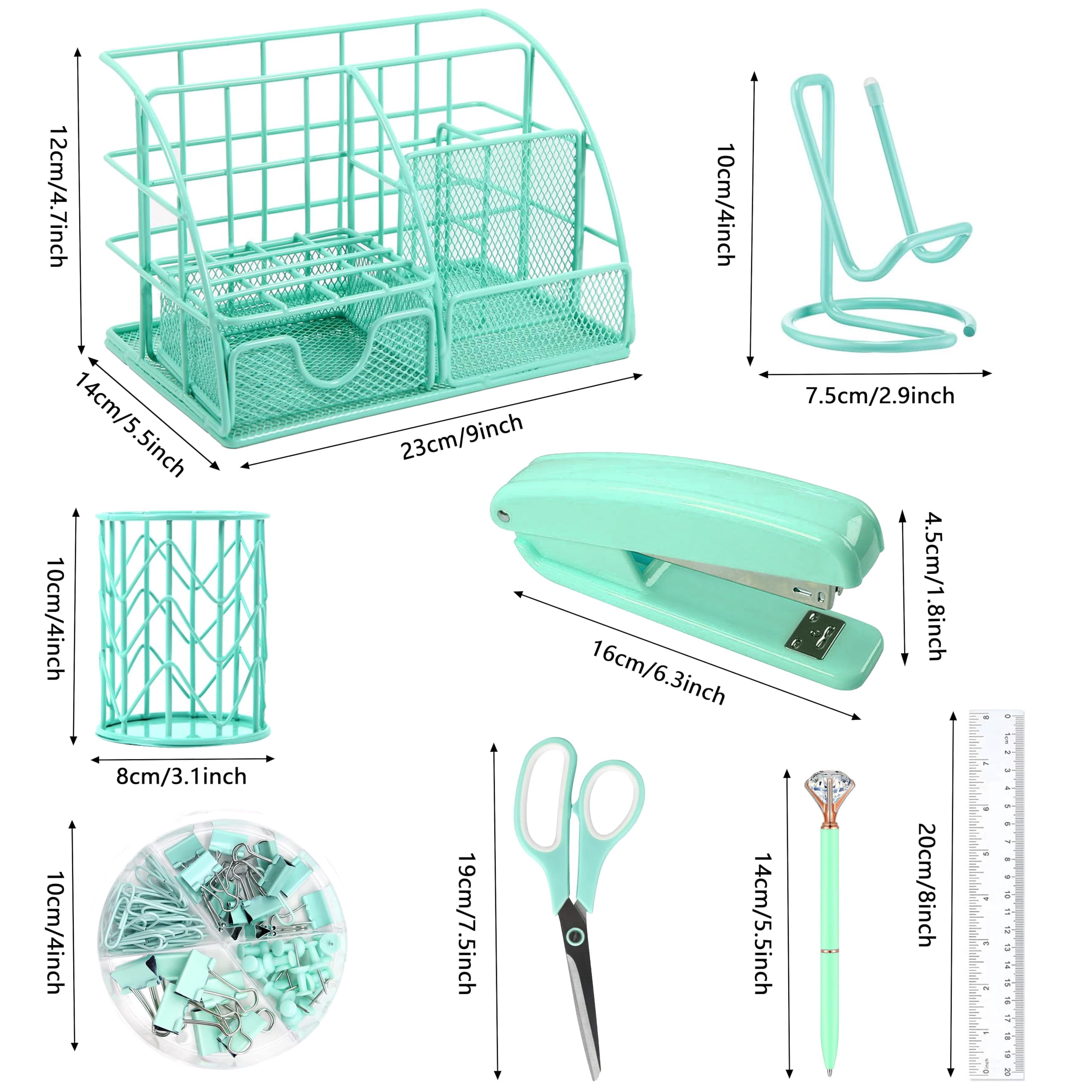 Green Desk Organizers And Accessories Office Supplies Set Stapler  Pen Holder Phone Ruler 30 Paper Clips 22 Binder Clip 20 Tacks 1000pcs Staples