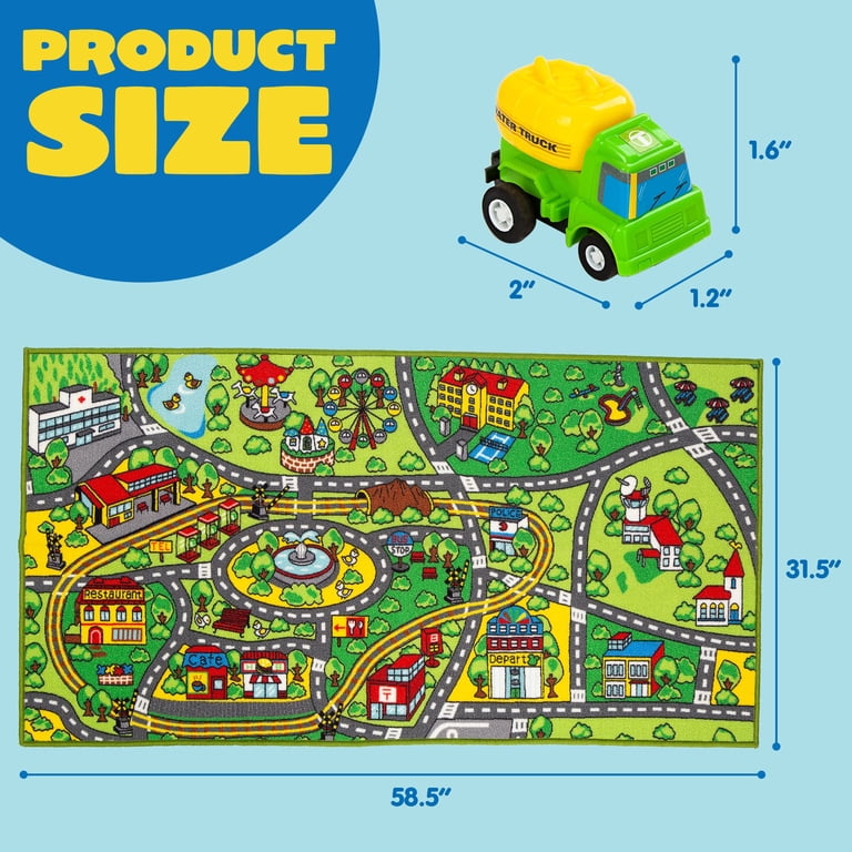 Joyfy Kids Car Play Rug with 12 Pull-Back Vehicles photo 5