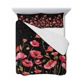 thumbnail image 7 of Quilts Twin-XL Size Bedding Set, Red Poppy Lightweight Quilted Comforter, Spring Summer Flowers Botanical Black Soft Reversible Bedspread Coverlet with Pillow Covers for All Season, 68" x 98", 7 of 7