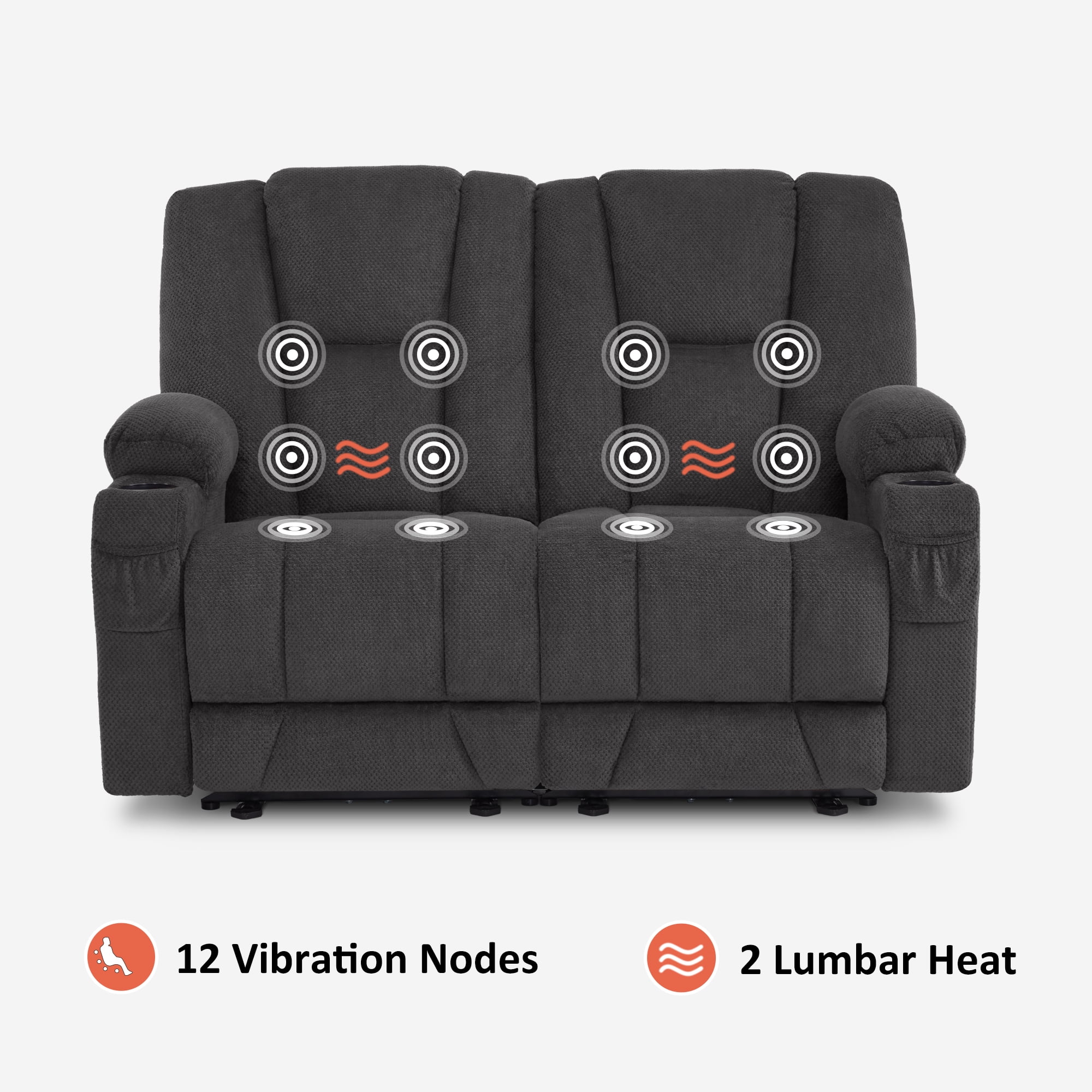 MCombo Power Loveseat Recliner w/ Massage USB Port for Living Room Gray Fabric 6025