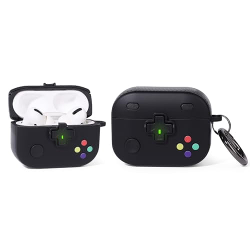 Case for AirPods Pro 2nd/1st Generation (2023/2022/2019) with Keychain, XMBYGY Silicone Cute Cartoon Case Protective Shockproof Covers with Kits for Women Men ( GPblack)